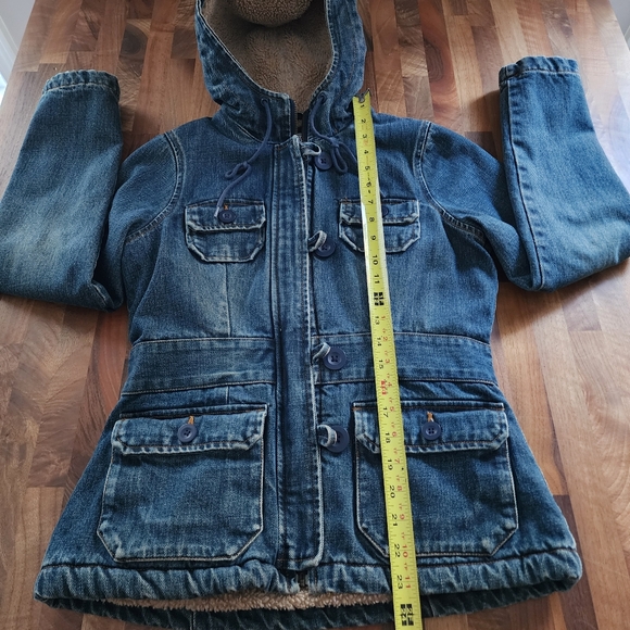 Vintage Old Navy Denim Sherpa Full Zipper Buttons Jacket Coat Size Women's XS - Picture 8 of 10